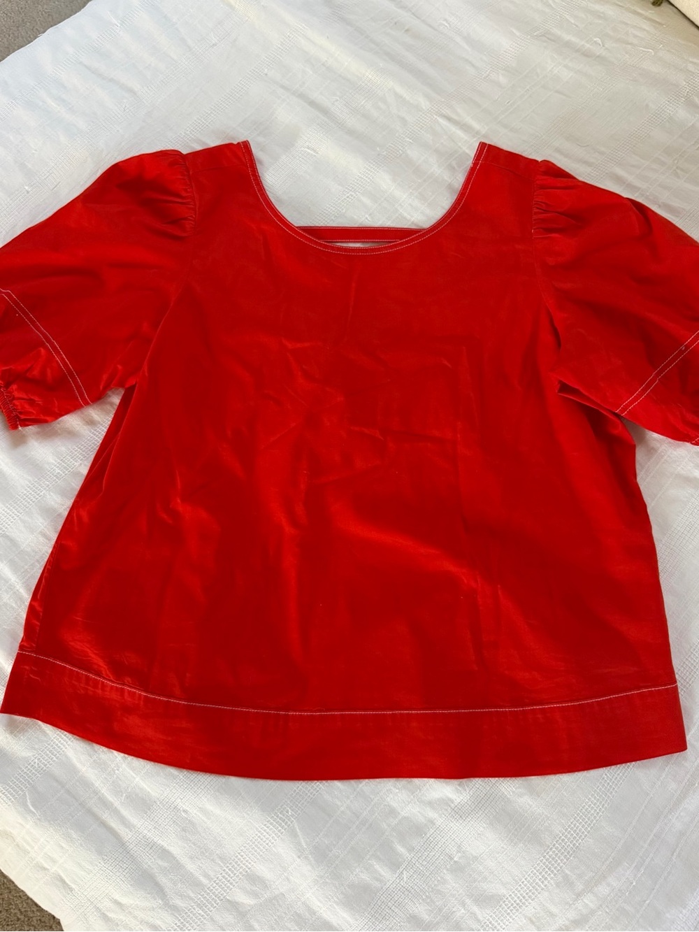 LOFT Bright Red Scoop Neck Puff Sleeve Top